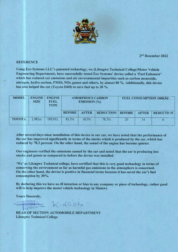Malawi Emisson letter12 2022