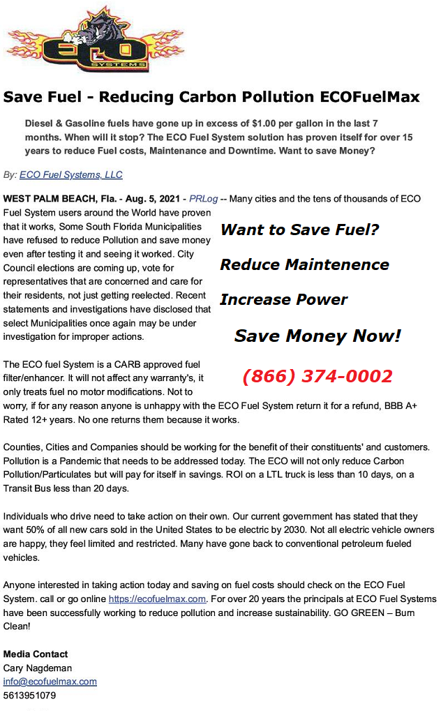Save Fuel Reduce Pollution 8 5 21